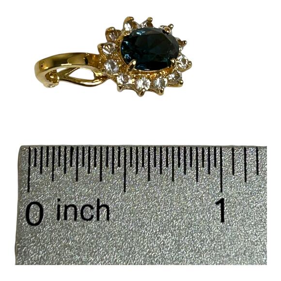 Blue Glass Clear Crystal Rhinestone Charm Pendant Gold Tone - Picture 6 of 6